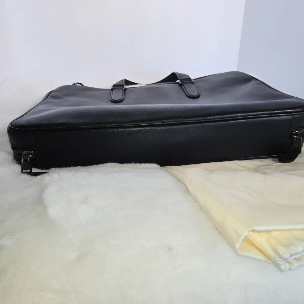 Coach Black Leather Graham Slim Briefcase with Gunmetal Accent Hardware C8170